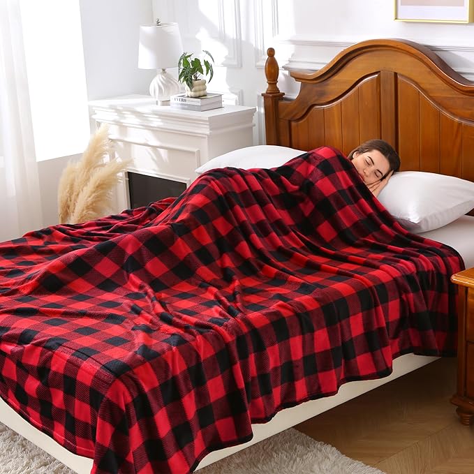 Viviland Checkered Blanket Queen Size Blanket - Soft Fuzzy Cozy Buffalo Plaid Queen for Bed, 90x90 inches