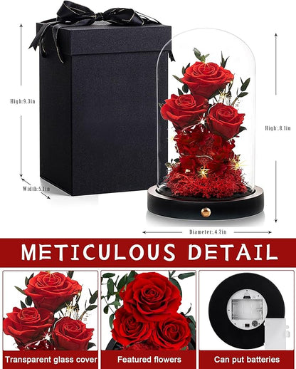 Valentines Day Flowers Roses Gifts for Her,Forever Real Preserved Roses in Glass Dome,Valentines Day Anniversary Birthday Gifts for Wife Girlfriend Women Mom Best Friend Her/Red Rose