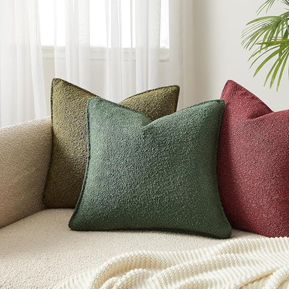 JUSPURBET Green Decorative Pillow Covers 16x16 Set of 2 Throw Pillow Covers for Couch Sofa Bed Cozy Boucle Textured Cushion Covers Cases with Hidden Zipper for Living Room Home Decor