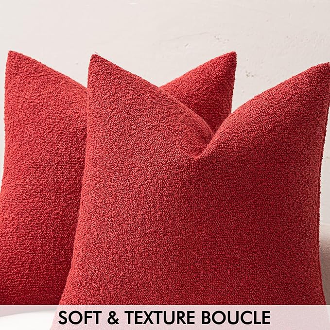 MIULEE 18x18 Inch Christmas Decorative Pillow Covers for Couch Bed Set of 2 Textured Boucle Neutral Winter Throw Pillows Red Accent Solid Cushion Pillowcases Sofa Livingroom Home Decor