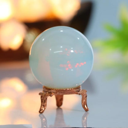 Crocon 45mm Opalite Stone Sphere Ball with Metal Stand 1400+ Carats Gemstone Ball Healing Sphere Sculpture Figurine for Fengshui Divination Home Decoration Photography Crystal Sphere