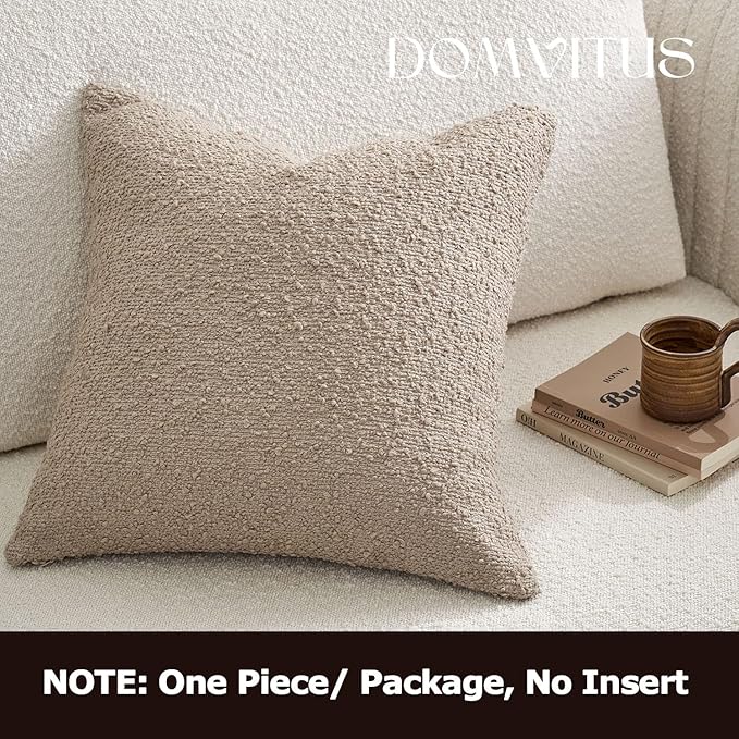 DOMVITUS Boucle Pillow Covers 20x20, Decorative Couch Pillows for Living Room, Throw Pillow Covers for Bedroom Chair Sofa Accent Couch Pillows Soft Cushion Case, 1PC, Oatmeal
