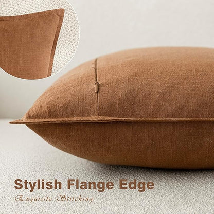 Foindtower Pack of 2, Decorative Linen Soild Throw Pillow Covers Soft Accent Cushion Case Boho Farmhouse Pillowcase for Couch Sofa Bedroom Living Room Home Decor 22 x 22 Inch Orange Brown
