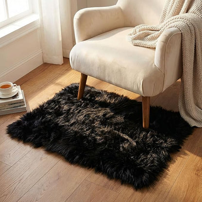 Super Area Rugs Ultra Soft & Fluffy Faux Sheepskin Rug, Black 2 x 3 Feet Carpet for Bedroom Living Room