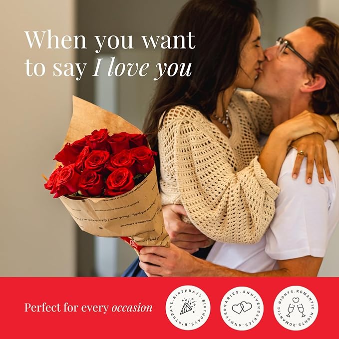 BloomsyBox - Red Roses - 24 Long Stems,Long Lasting, Hand-Tied in Eco-friendly,Vase Not Included, Fresh Flowers for Delivery – Gift for Birthday, Anniversary,Congratulations, Wedding