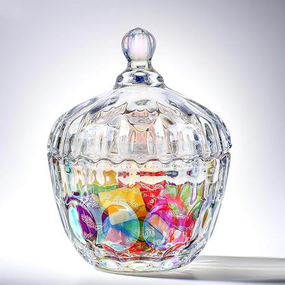 kanpura 11.5 oz Glass Candy Dish with Lid Colorful Candy Jar for Office Desk Decorative Glass Jar for Buffet, Snacks, Coffee Beans 5.5″Tall