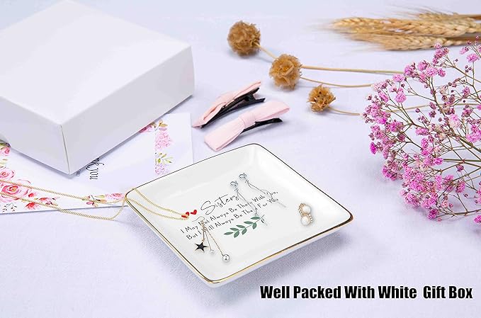 Sisters Gift -Birthday Valentine Christmas Gifts for Sis Bouns Sis Sister-in-Law Best Frined BFF-I May Not Always Be There With You - Ceramic Jewelry Holder Ring Dish Trinket Tray