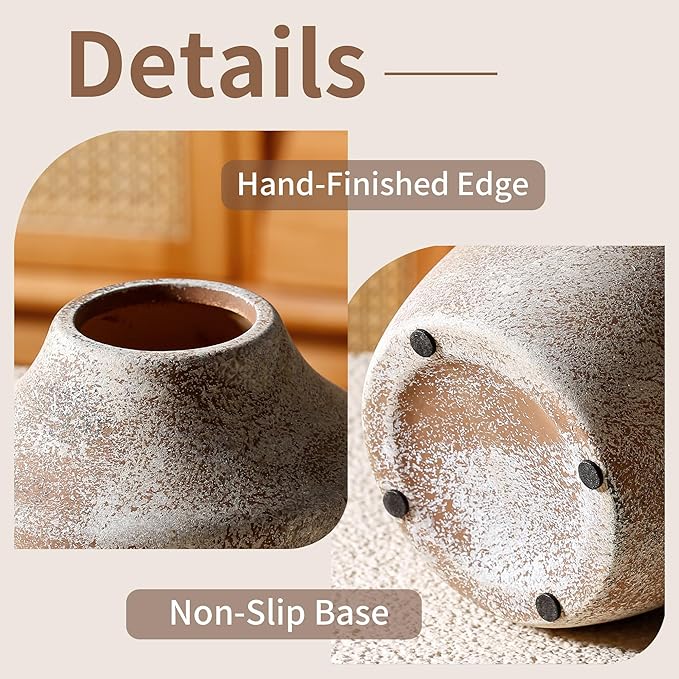 Ceramic Rustic Flower Vase, 5.12 Inch Pottery Modern Vase for Shelf, Tabletop, Vintage Farmhouse Home Decor for Coffee Table, Living Room, Mantle, Fireplace, Entryway