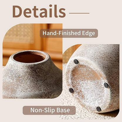 Ceramic Rustic Flower Vase, 5.12 Inch Pottery Modern Vase for Shelf, Tabletop, Vintage Farmhouse Home Decor for Coffee Table, Living Room, Mantle, Fireplace, Entryway