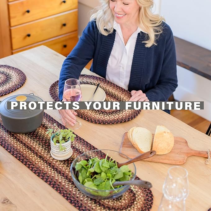 Homespice Prescott Jute Braided Oval Placemats, Country Primitive Decor, Set of 6, 13x19 Black and Red Table Mats - Vibrant Colors, Durable, Easy to Clean and Protects Furniture
