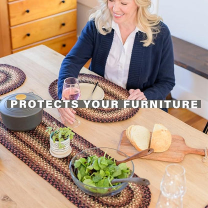 Homespice Prescott Jute Braided Oval Placemats, Country Primitive Decor, Set of 6, 13x19 Black and Red Table Mats - Vibrant Colors, Durable, Easy to Clean and Protects Furniture