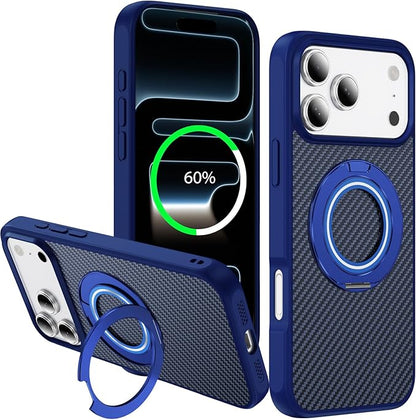 Mag-Stand Carbon Fiber Case for iPhone 17 Pro Max, 360° Rotate Magnetic Stand, Compatible with MagSafe, 15FT Military Protection, Slim Shockproof Magnetic Kickstand Mag Phone Case for Men Women