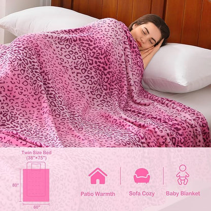 Viviland Flannel Fleece Blanket King Size 90x90 inches, Lightweight, Super Soft Cozy Warm Blanket, Cheetah Print Pink