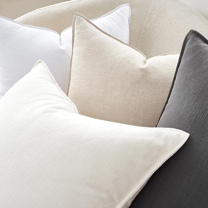 Couch Pillows Set of 4 Soft Linen Solid Lumbar Boho Cushion Cases with Flange Edge Design Mulit-Colour Pillow Covers Home Decor for Bed Balcony and Car Neutral Grey 12x20 Inch