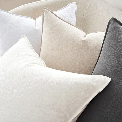 Couch Pillows Set of 4 Soft Linen Solid Lumbar Boho Cushion Cases with Flange Edge Design Mulit-Colour Pillow Covers Home Decor for Bed Balcony and Car Neutral Grey 12x20 Inch