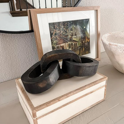 Deco Azul Wood Chain Link Decor - Coffee Table & Shelf Decor - Black
