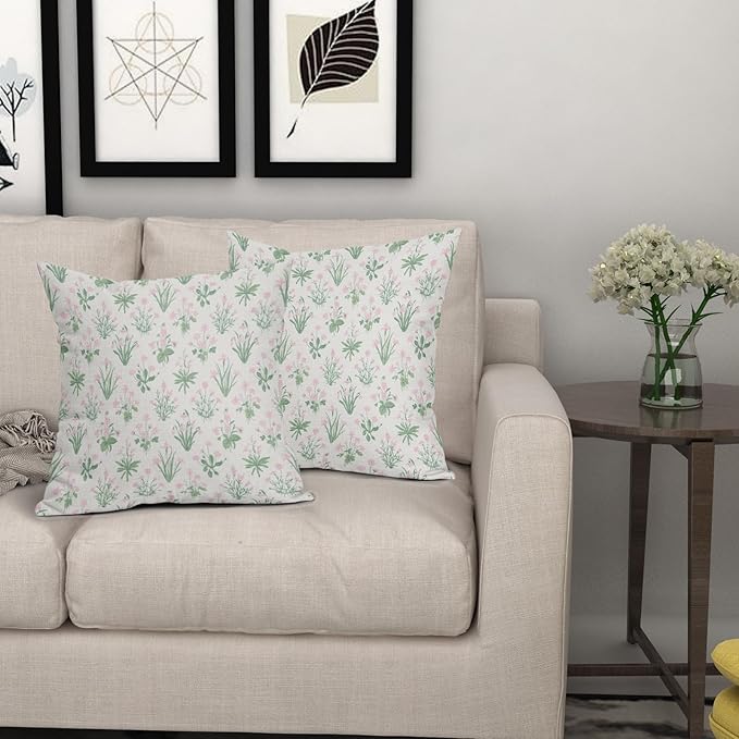Pink Green Block Print Pillow Covers 20x20 Set of 2 Decorations Vintage Floral Throw Pillow Covers Decor Rustic Pillowcases Flower Pattern Farmhouse Soft Cozy for Sofa Bed Home Chair Decorative