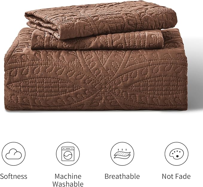 Love's cabin California King Size Quilt Bedding Set Brown Bedspreads - Cal King Lightweight Bedspread Comforter - Coin Pattern Coverlet for All Season - 3 Pieces (1 Quilt, 2 Pillow Shams)