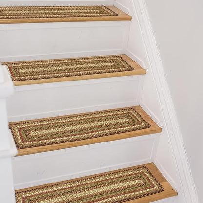 Homespice Gingerbread Jute Braided Stair Treads for Wooden Steps, Warm Country Decor, Set of 13, Brown 8x28 Rectangle Rug for Stairs - Easy to Clean, Tightly Stitched and Durable