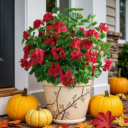 Artificial Flowers for Outdoors 17.7In Artificial Geraniums for Indoor Fake Flowers Uv Resistant Artificial Outdoor Flowers Suitable for Indoor Home Decoration Outdoor Garden Decor 8PCS，Red