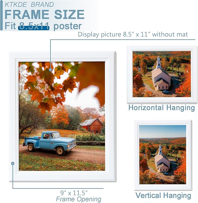 KTKDE 8.5x11 Picture Frame Set of 3,Certificate Frame White with Clear Plexiglass, 8.5 by 11 Picture Diploma Document Degree Frames for Wall and Tabletop,best gift