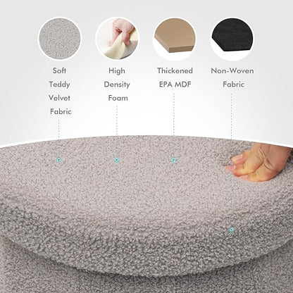B FSOBEIIALEO Storage Ottoman Cube, Round Ottomans with Storage Foot Stool Footrest for Lving Room, Boucle Ottoman Seat for Dorm Room,Faux Teddy Fur, Grey 15"x15"x13.19"
