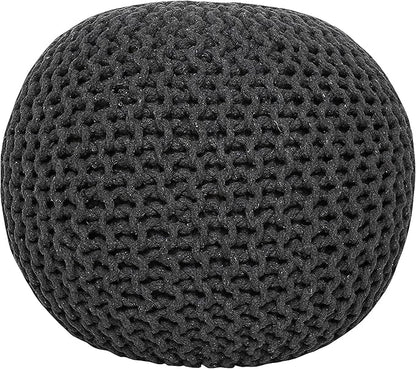 REDEARTH · Round Pouf Foot Stool Ottoman - Cotton Hand Knitted Dori Pouffe - Cord Boho Home Décor - Stuffed Cable Poof for Living Room - Bedroom (19.5"x19.5"x14") - Dark Gray, Set of 2