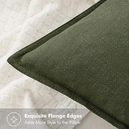 MIULEE Decorative Linen Pillow Covers 28x28 Inch Dark Olive Green Boho Farmhouse Neutral Spring Couch Throw Pillows for Bed Pack of 2 Accent Modern Pillowcase Sofa Livingroom Home Decor