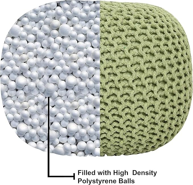 REDEARTH · Round Pouf Ottoman - Hand Knitted Cable Boho Poof Home Décor Pouffe Circular Footrest for Living Room - Nursery - Bedroom - Lounge 100% Cotton (19.5"x19.5"x14") - Kiwi, Set of 2