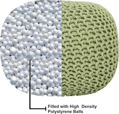 REDEARTH · Round Pouf Ottoman - Hand Knitted Cable Boho Poof Home Décor Pouffe Circular Footrest for Living Room - Nursery - Bedroom - Lounge 100% Cotton (19.5"x19.5"x14") - Kiwi, Set of 2