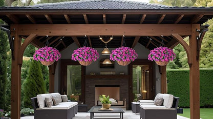 Artificial Hanging Flowers with Basket, Faux Silk Petunias Flower Arrangement, Coconut Lining with Morning Glories Fake Plants Patio Garden Porch Deck Spring Summer Decor(Lotus and Fuchsia)