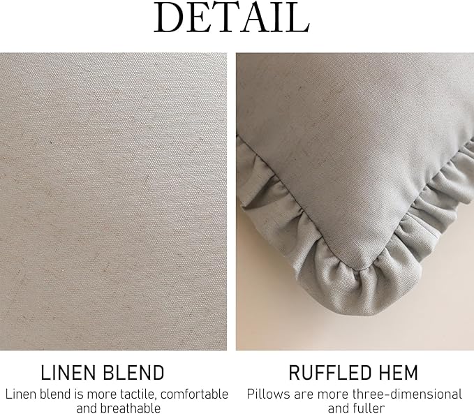 ISAENNE Classic Silver Round Throw Pillow Cover Diameter 16", Solid Color Farmhouse Linen Cotton Decoration Pillow Cover with Ruffles, Sturdy Throw Pillow Case for Couch Sofa Bed Living Room