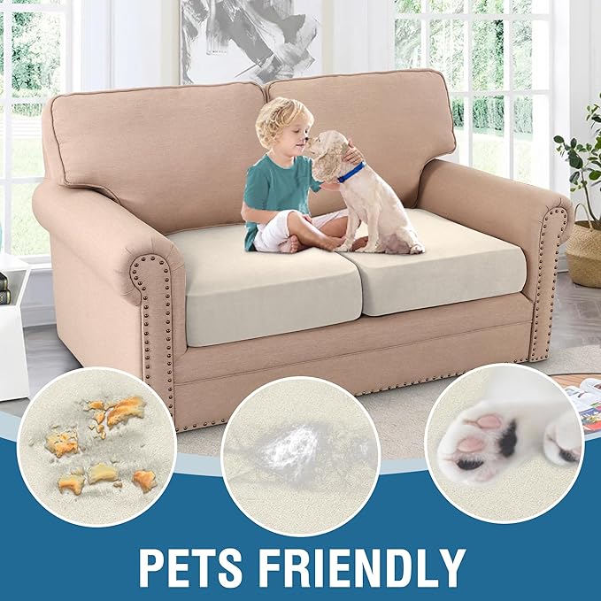 H.VERSAILTEX Fleece Couch Cushion Covers Stretch Loveseat Covers Comfortable and Durable Fabric (2 Piece Loveseat Cushion Cover, Pale Oak)