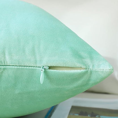 mixeoo Comfy Mint Green Throw Pillow Covers Decorative Square Solid Thick Velvet Super Soft Cushion Cases Home Decor for Sofa Couch Living Room Chair, Set of 2, 18 x 18 Inch