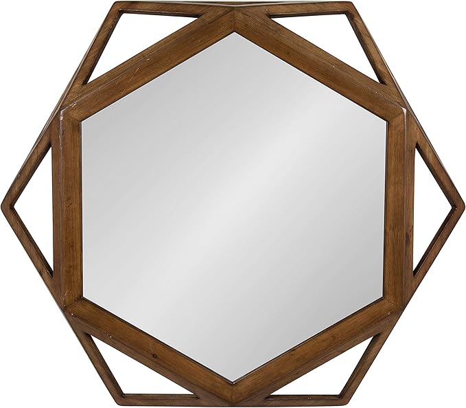 Kate and Laurel Cortland Rustic-Modern Geometric Octagon Shaped Wood Accent Wall Mirror, Rustic Caramel Finish, 24x27-inches