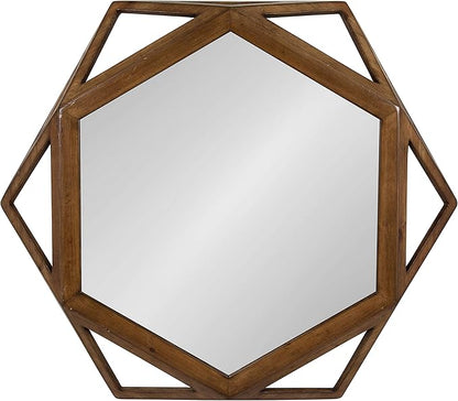 Kate and Laurel Cortland Rustic-Modern Geometric Octagon Shaped Wood Accent Wall Mirror, Rustic Caramel Finish, 24x27-inches