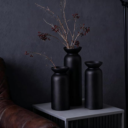 Black Ceramic Vase Set of 3 Small Boho Modern Room Decor for Home Decor Farmhouse Centerpiece Table Decorations