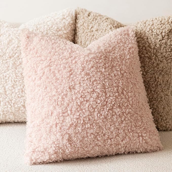 Foindtower 2 Pieces 20x20 Inch Light Pink, Faux Fur Throw Pillow Cover Accent Sherpa Furry Pillow Covers Fuzzy Soft Pillowcases Cozy Sheepskin Decorative Fleece Cushion Case for Bed Couch Living Room