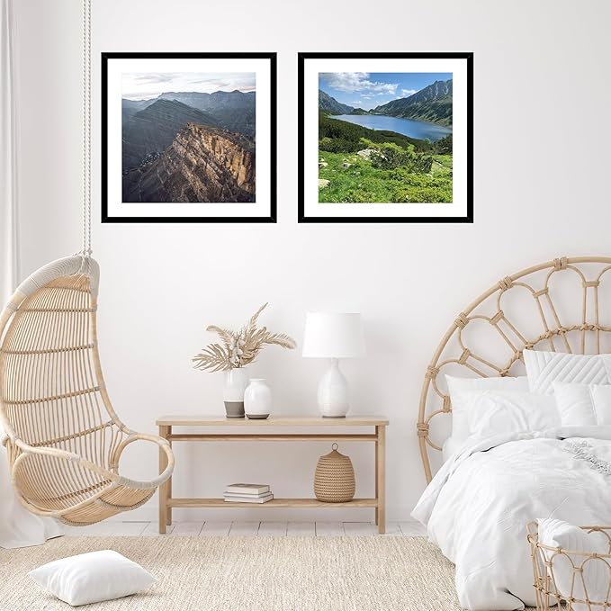 30x30 Picture Frame Set of 2 with 24x24 Mat, Display Photo 24x24 with Mat or 30 x 30 Without Mat, Wall Hanging Large 30x30 Poster Frame with Shatter Resistant Plexiglass, 2 Pack, Black