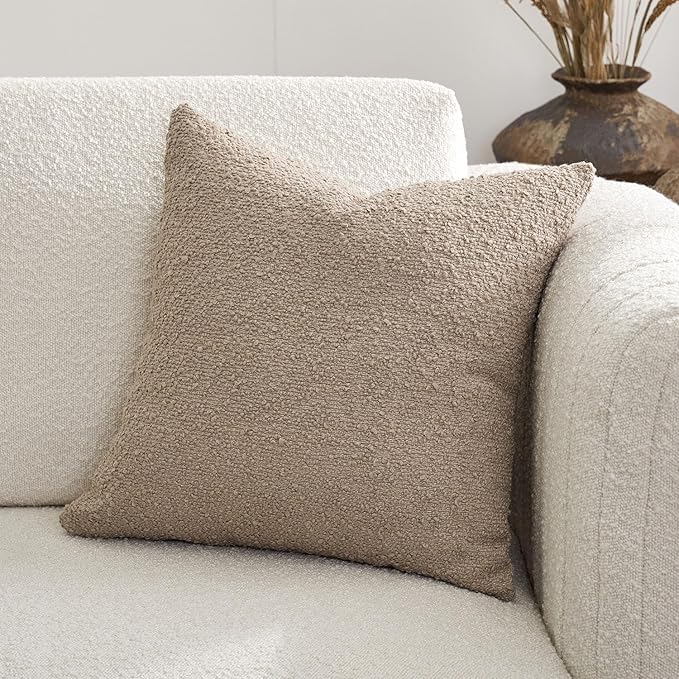 DOMVITUS Boucle Pillow Cover 18x18, Decorative Couch Pillows for Living Room, Bedroom, Chair, Sofa - Soft Accent Cushion Case, 1PC, Oatmeal