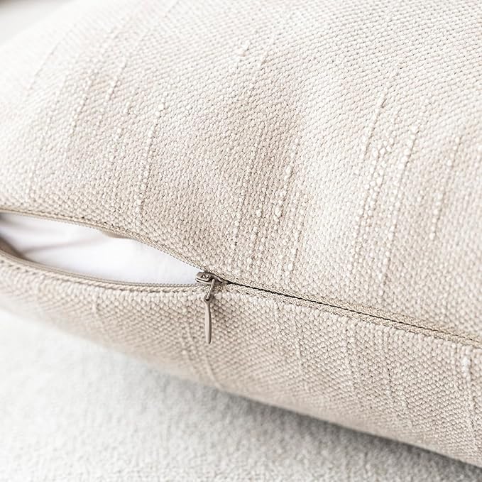 Foindtower Pack of 2 Soft Textured Throw Decorative Pillow Covers Square Accent Solid Cushion Cover Cozy Farmhouse Pillow Case with Zipper for Couch Sofa Bedroom Living Room 22x22 Inch, Light Beige
