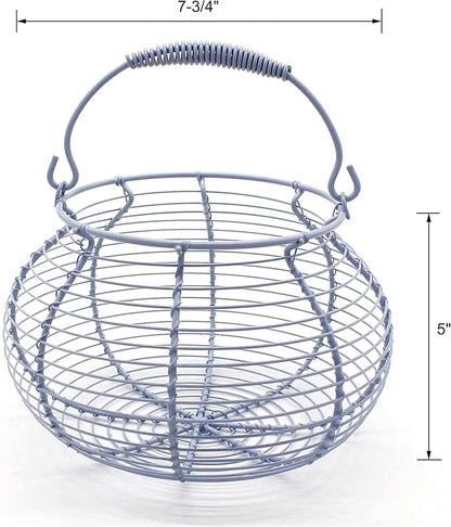 CVHOMEDECO. Elegant Wire Egg Basket with swimming Handle Primitives Vintage Gathering Basket. Light Blue (7-3/4"Dia. X 5"H Blue)
