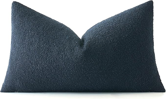 MIULEE Textured Boucle Throw Pillow Cover Navy Blue Accent Solid Lumbar Pillow Case Decorative Soft Pack of 1 Couch Cushion Chair Sofa Bedroom Livingroom Home Decor,12x20 Inch