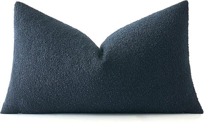 MIULEE Textured Boucle Throw Pillow Cover Navy Blue Accent Solid Lumbar Pillow Case Decorative Soft Pack of 1 Couch Cushion Chair Sofa Bedroom Livingroom Home Decor,12x20 Inch