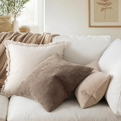 MIULEE 24x24 Inch Euro Chenille Throw Pillow Covers Set of 2 Soft Accent Taupe Grey Neutral Farmhouse Textured Cushion Covers for Bed Sofa Couch Bedroom Living Room