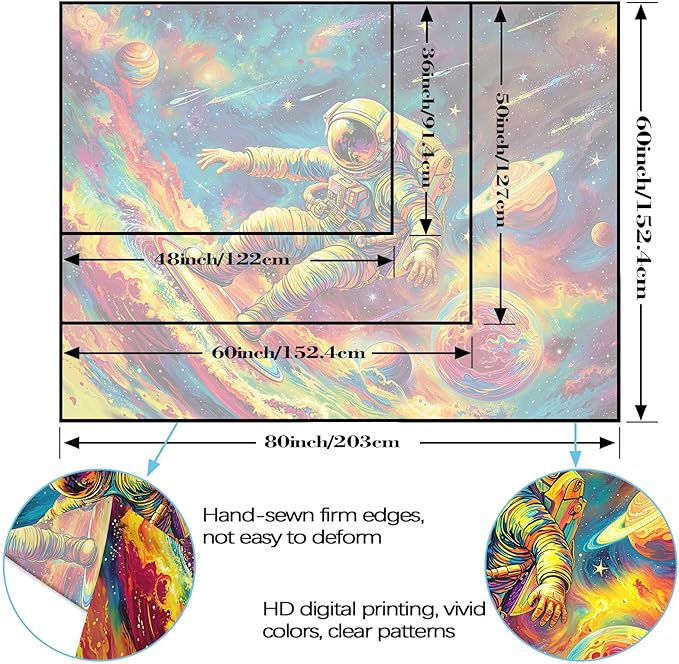 Haibimen Blacklight Astronaut Tapestry Wall Hanging Space Galaxy Travel Funny Surfering Tapestries for Bedroom Colorful Aesthetic Cool Wall Art for Guys Gamer Room Dorm Living Room (surf, 48''×36'')