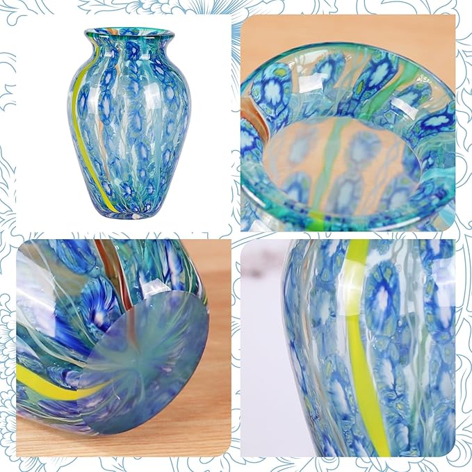 Glass Vases for Flower, Unique Hand Blown Blue Glass Vase, Modern Art Decorative for Home Living Room, Office, Table centerpieces, Bookshelves and Wedding Decorations (JG30)