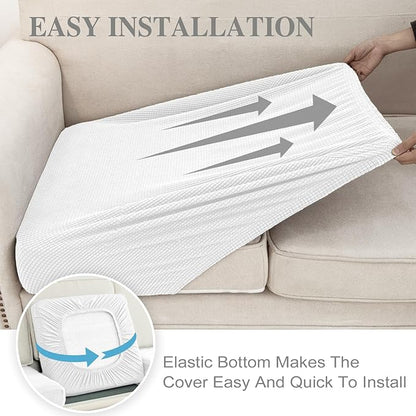 Couch Cushion Covers for Sectional Sofa L Shape Washable Separate Seat Chaise Couch Cover Stretch Sofa Slipcovers with 2 Pcs Pillowcases(2 Seater + 1 Chaise, White)