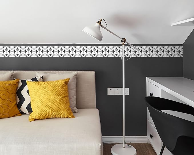 FLFK Wallpaper Border Black and White Patterns Peel and Stick Wall Border Self Adhesive Wallpapers for Living Room Bedroom Kitchen Bathroom 5"x240"