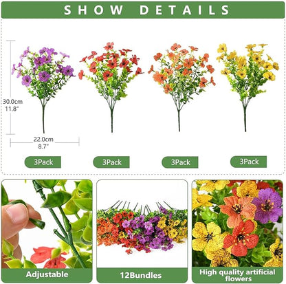 INQCMY Artificial Flowers for Outdoors Faux Plants Fake Flowers Spring Summer Decoration,12 Bundles Faux Silk Colorful Daisy Realistic UV Resistant for Outside Home Planter Window Porch Patio Yard